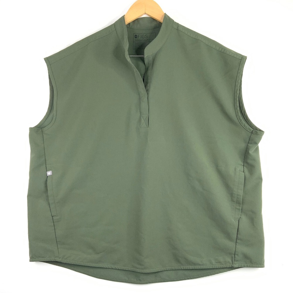 FIGS Technical Collection Womens XL Olive Green Sleeveless Scrub Top Mandarin